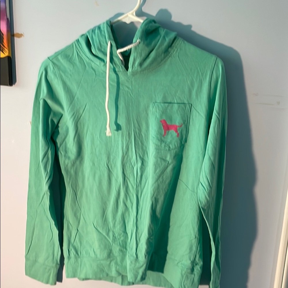 Green Kids Hoodie with Pink Logo